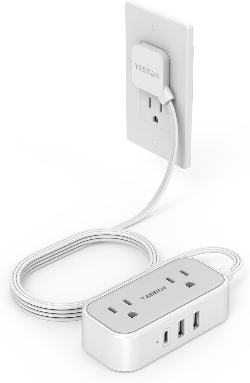 Power Strip Mini Charging Station Outlets 3 USB 5ft Slim Plug for Travel Office gallery