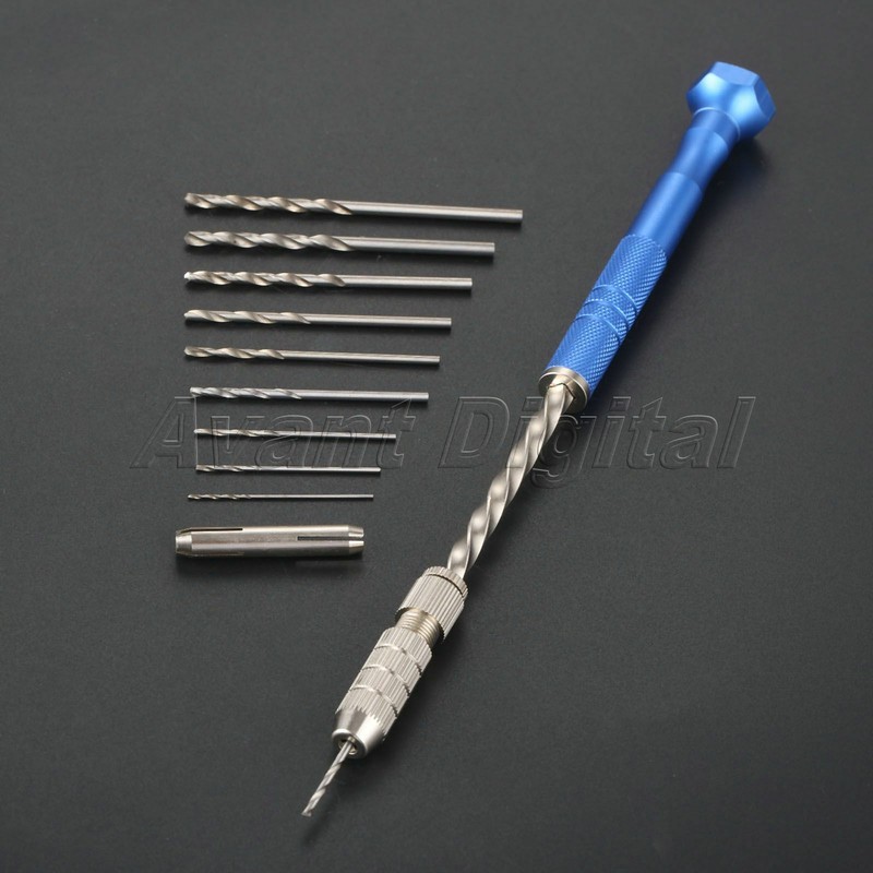 Semi Automatic Spiral Hand Push Drill Pin Vise Chuck & 10x Micro Drill Bits 1x gallery
