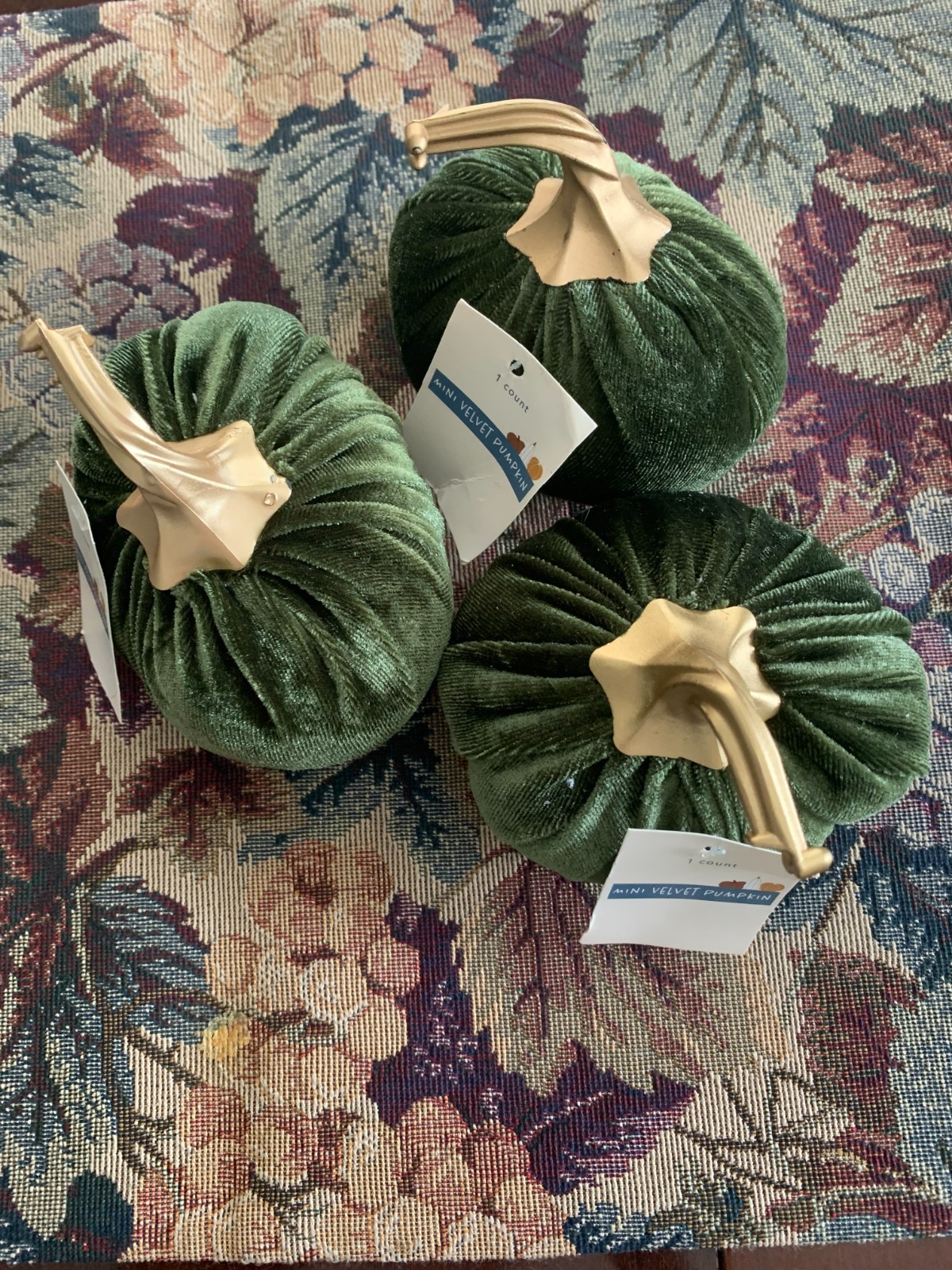 Halloween/Fall Mini Velvet Pumpkins, Orange, Green, Gold, Pink, Blue, 3 Ct., NWT gallery
