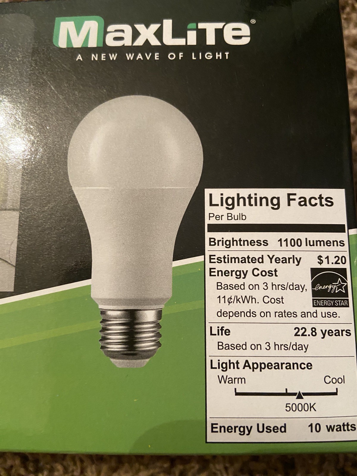 MaxLite A19 Dimmable LED Bulb 75W Replacement 10W 5000K Daylight 1100 Lumen 4pk gallery