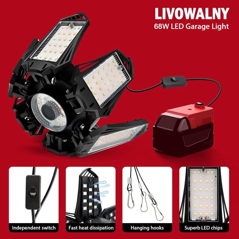 LED Work Light Compatible with Milwaukee 18V Battery, 68W 6800LM LED Garage Floo gallery