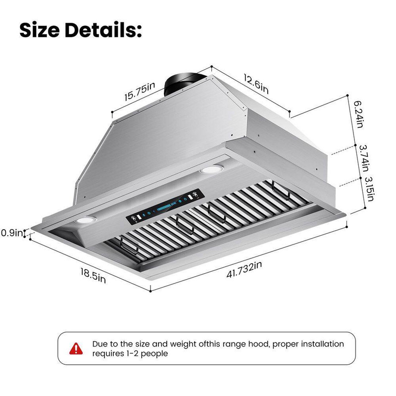 42 In. 400 CFM Convertible Insert Range Hood Stainless Steel with Baffle Filters gallery