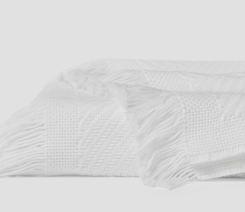 Sferra Costa Solid White Cotton Throw Blanket Herringbone Weave/Fringe 50x70 New gallery