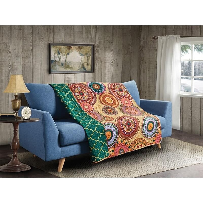 Colorful Boho Throw Blanket Quilted Medallion Couch Sofa 50x60 Reversible Style gallery