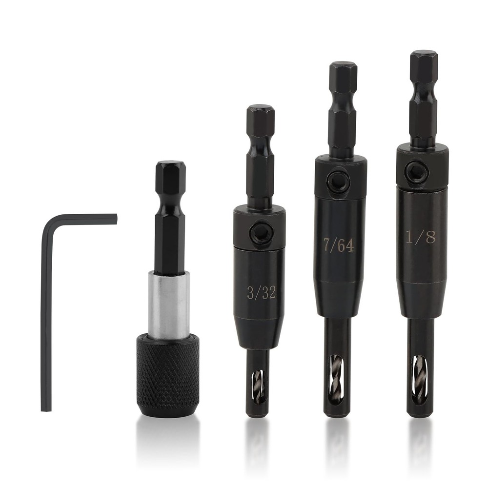 3 Pcs Self Centering Drill Bits Set with Bit Holder,3/32", 7/64", 1/8" for 1/4In
