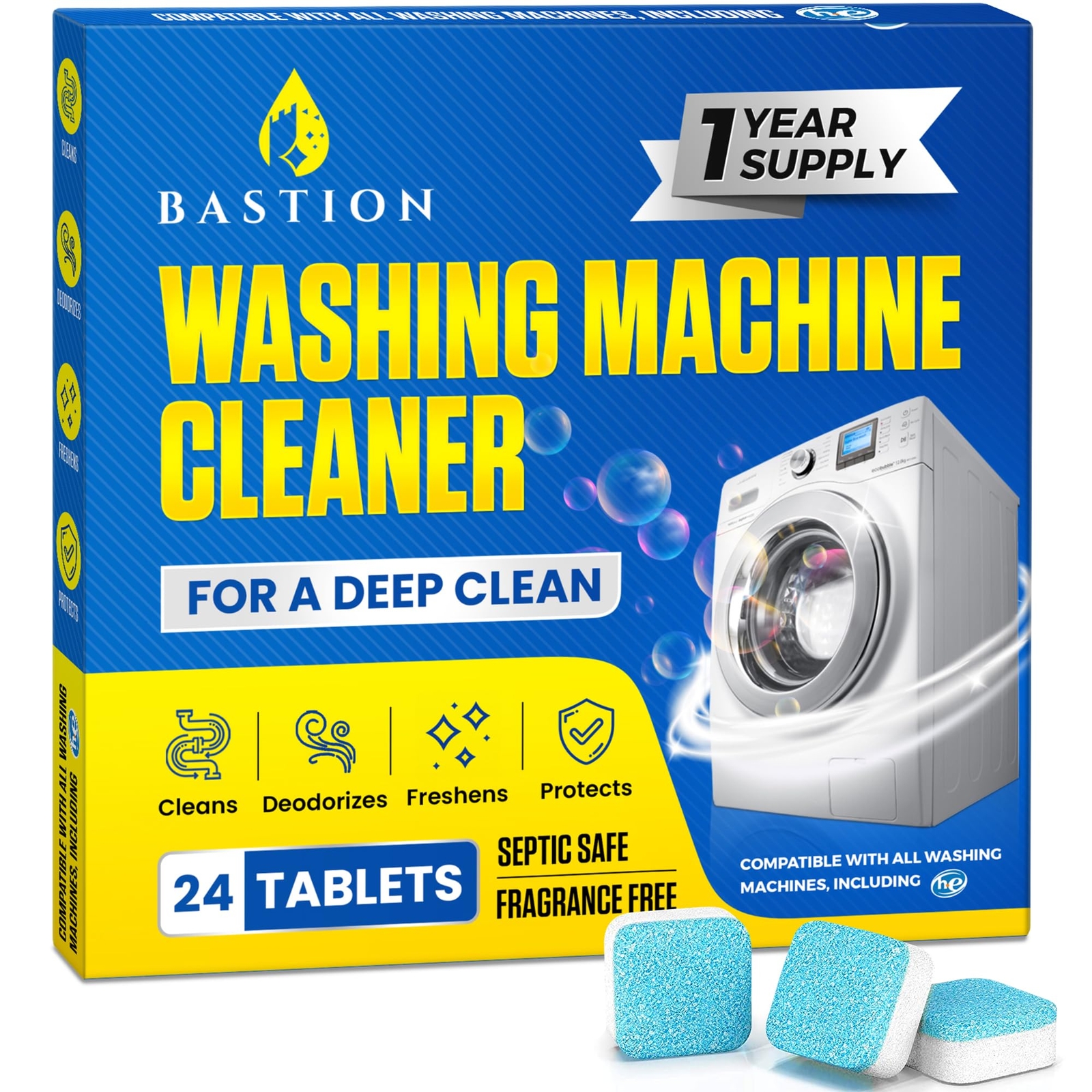 Bastion Washing Machine Cleaner, Deodorizer, & Descaler - 24 pack gallery