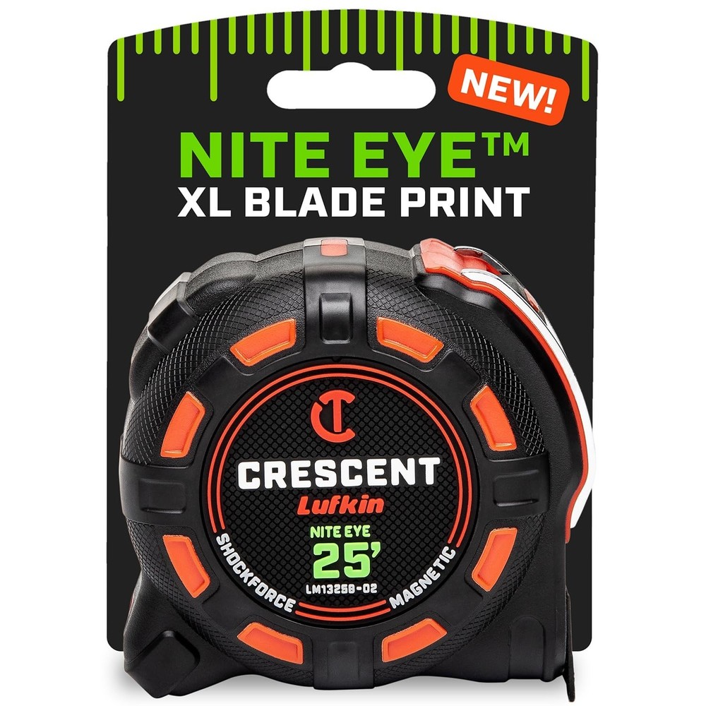 Crescent Lufkin 25 Ft. SHOCKFORCE NITE EYE Magnetic Tape Measure 7.6 m, Black