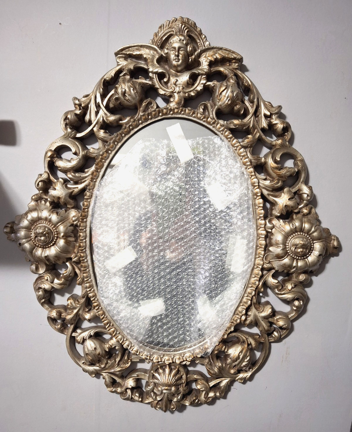 Cherub Mirror Jane Seymour Design Baroque Rococo Style in Silver orig. $230.00 gallery
