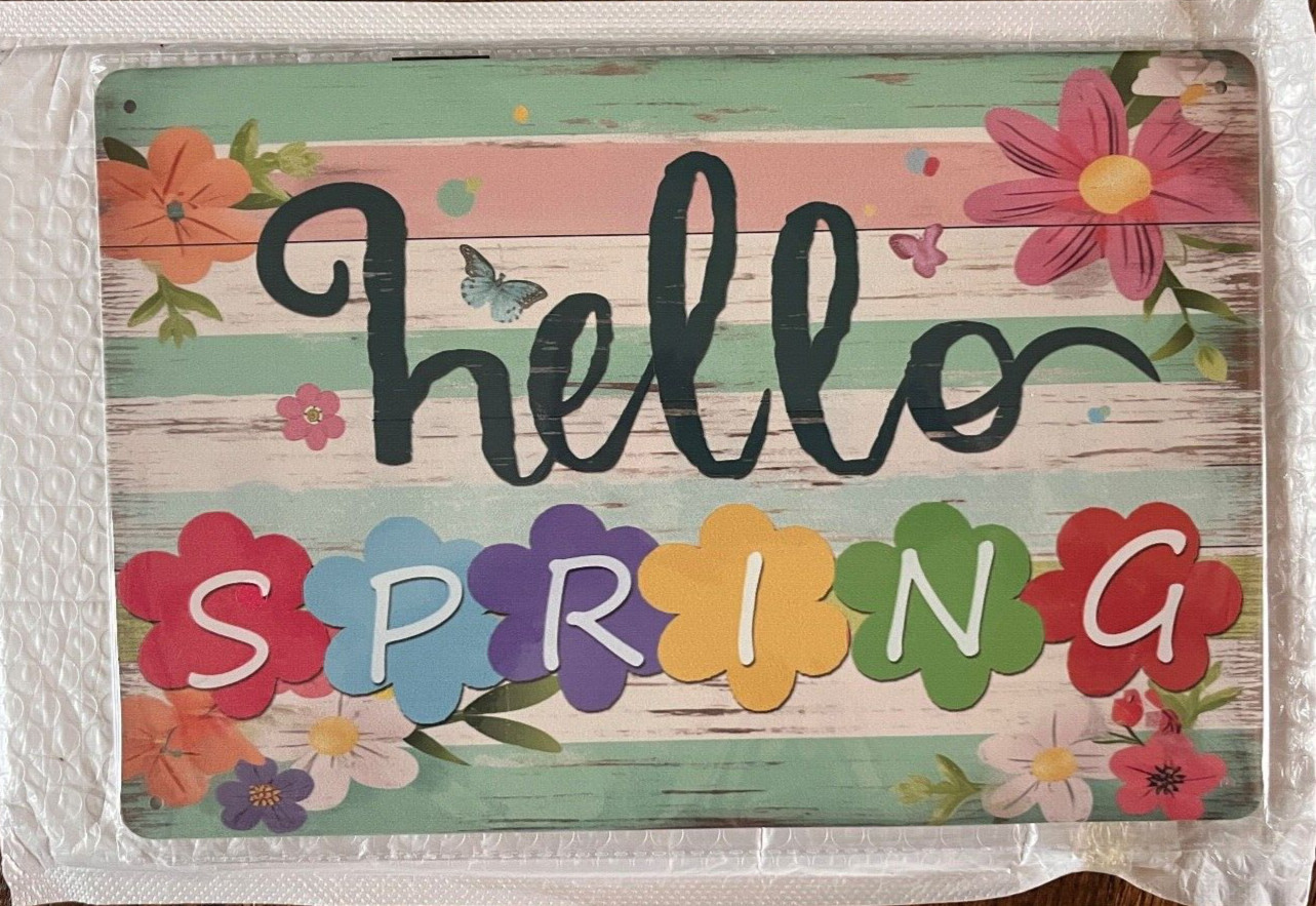 8" X 12" Metal Sign Hello Spring Decor For Home Garden gallery