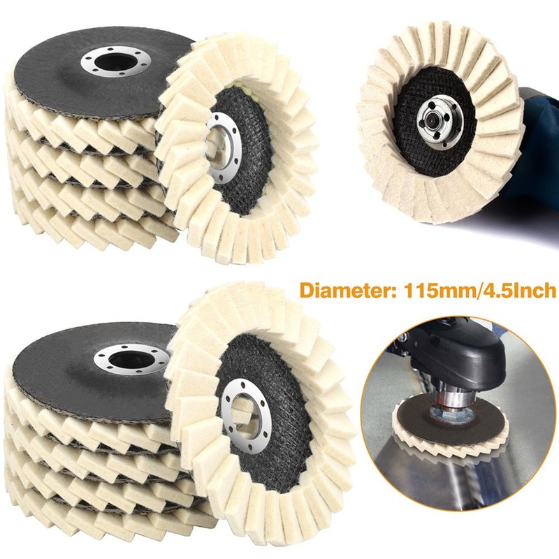5PCS 4.5" Wool Polishing Wheels Buffer Pads Flap Felt Polishing Finishing Disc gallery