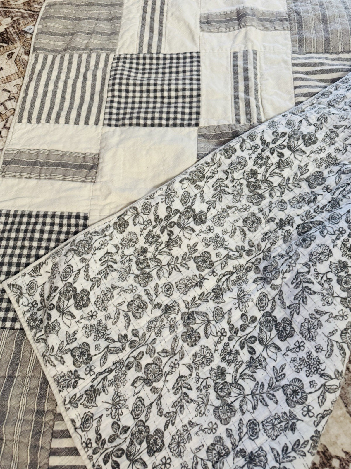 Piper Classics Gray White Patchwork ALL COTTON Throw 56" x 48" Farmhouse HTF gallery