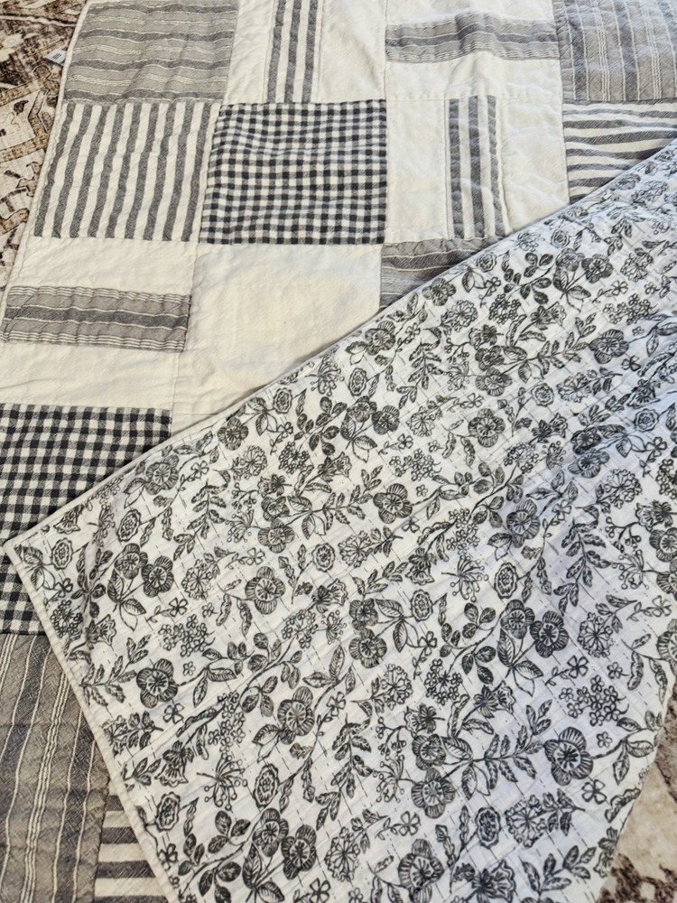 Piper Classics Gray White Patchwork ALL COTTON Throw 56" x 48" Farmhouse HTF