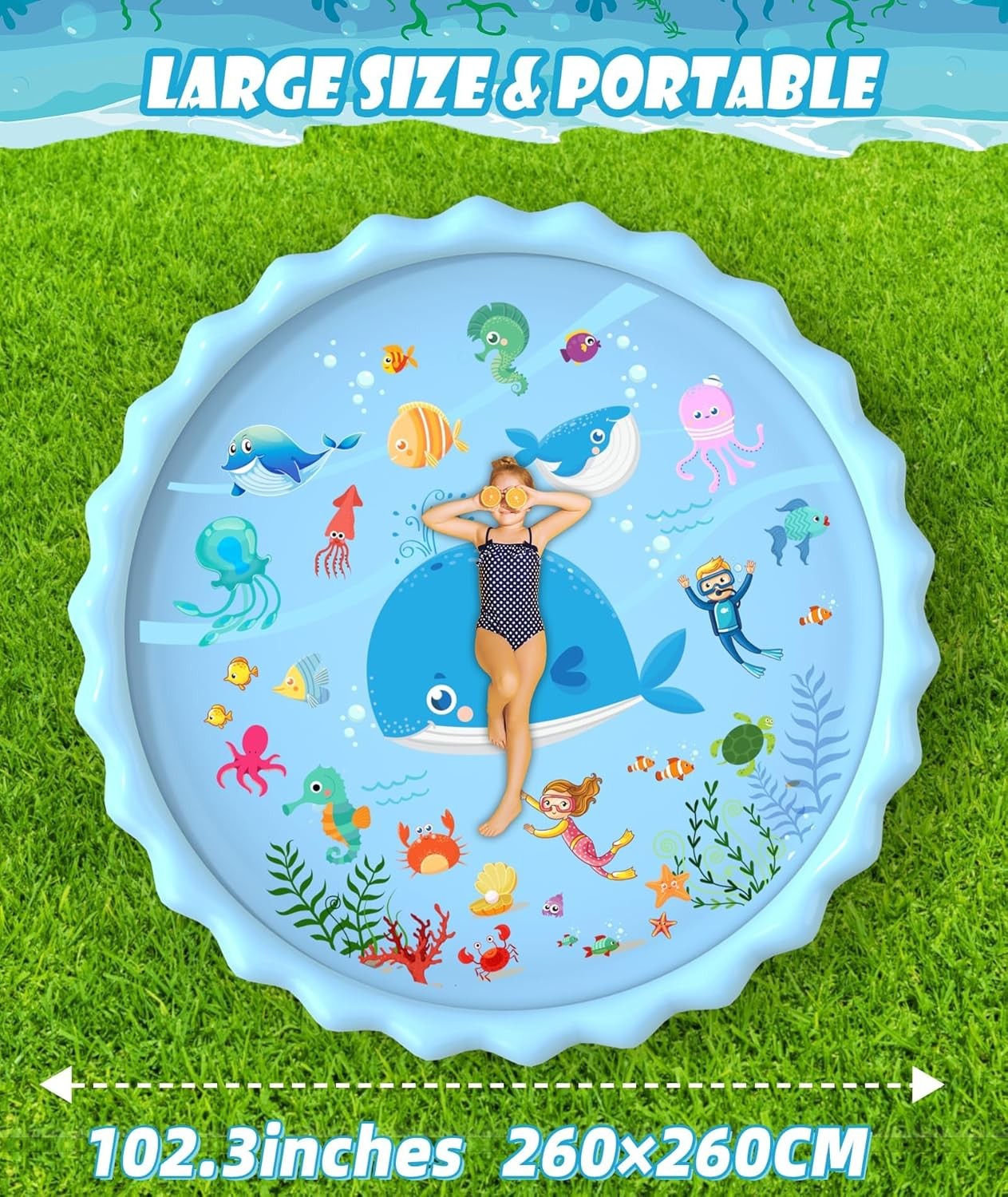 102.3" EPN Splash Pad,Extra Large Sprinkler Play Mat Fun for Kids Outdoor NEW gallery