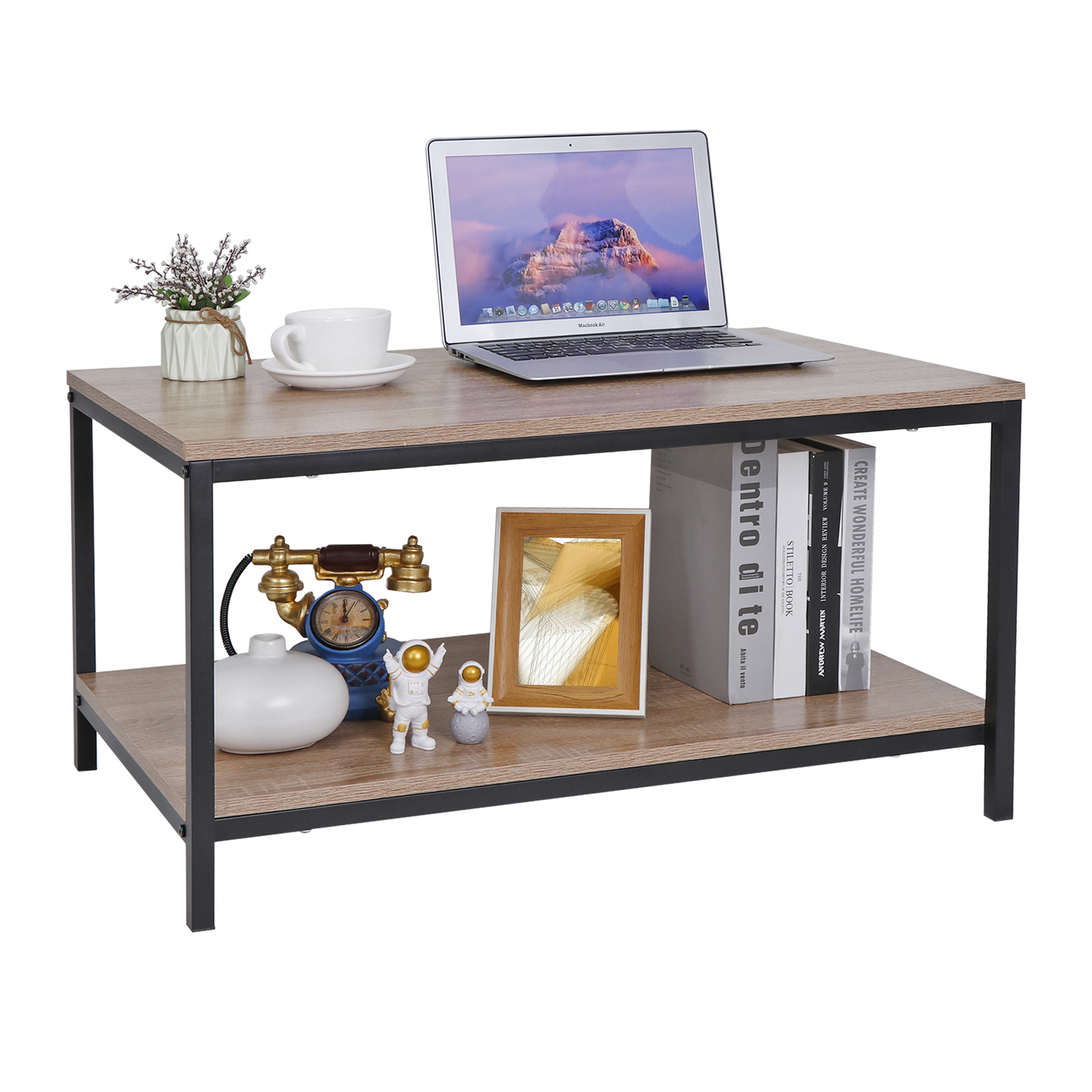 Natural Home MDF Coffee Table Two Tiers Tea Table Desk Solid Metal Frame gallery