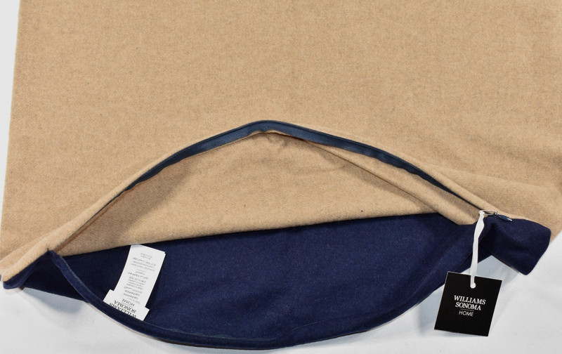 Williams Sonoma Reversible Double Solid Cashmere Pillow Cover Navy Sand 22" NEW gallery