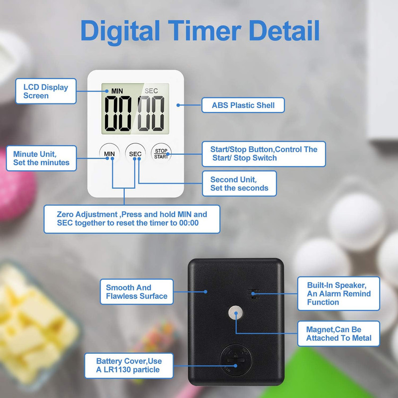 LCD Digital Kitchen Cooking Timer Count-Down Up Clock Loud Alarm Magnetic Lot gallery