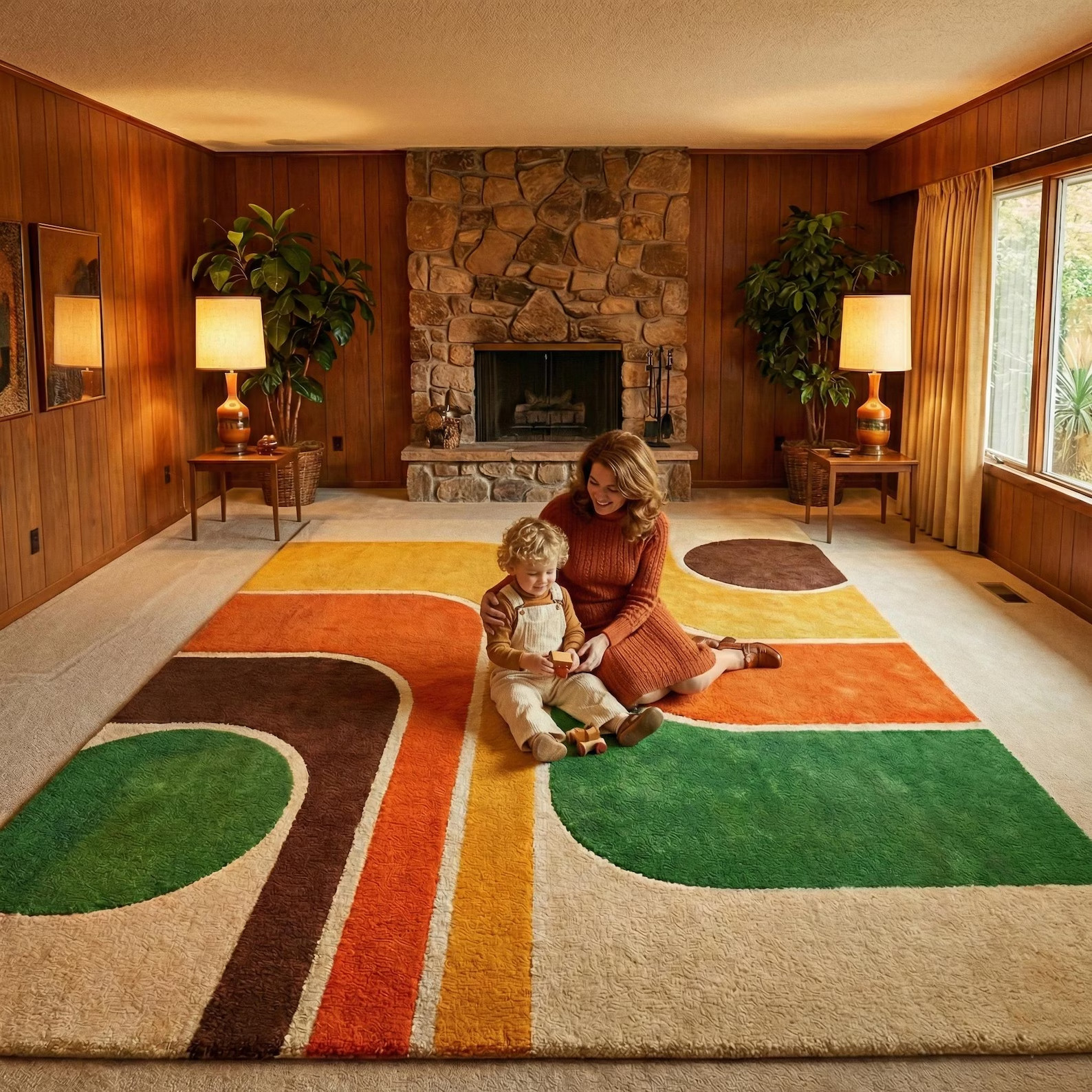 Hand Tufted 70s Retro Geometric Wool Area Rug Modern Abstract Area Rug Carpet gallery