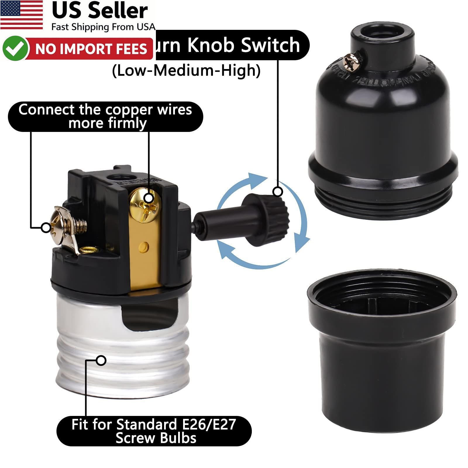 Venforze 3 Way Lamp Socket Replacement E26 Base UL Listed Black 2 Pack FROM USA gallery
