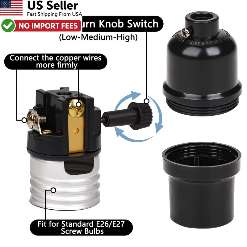Venforze 3 Way Lamp Socket Replacement E26 Base UL Listed Black 2 Pack FROM USA gallery