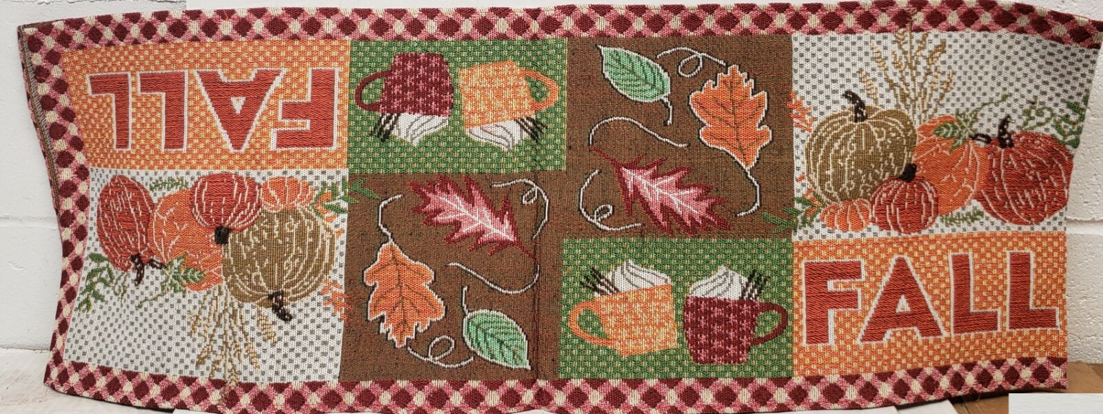 Long Tapestry Table Runner, 12"x70",FALL,HARVEST PATCHWORK, LEAVES & PUMPKINS,HC gallery