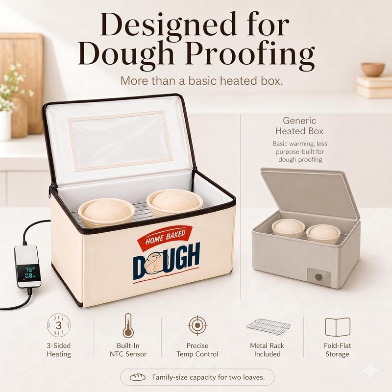 Folding Bread Proofing Box, 3-Sided Heating with Precise 68-104°F Temp Control, gallery