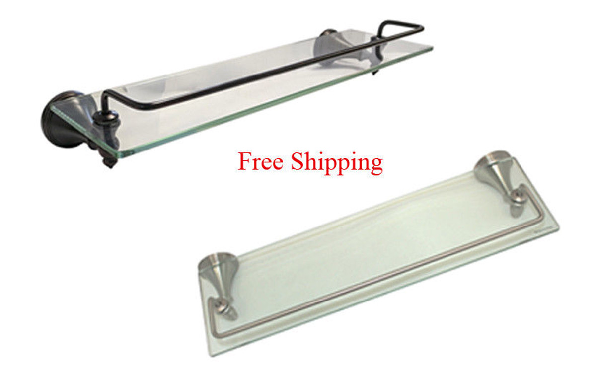 House Guard Hardware Satin Nickel Bathroom Accessories 18" x 6" Glass Shelf Bath gallery