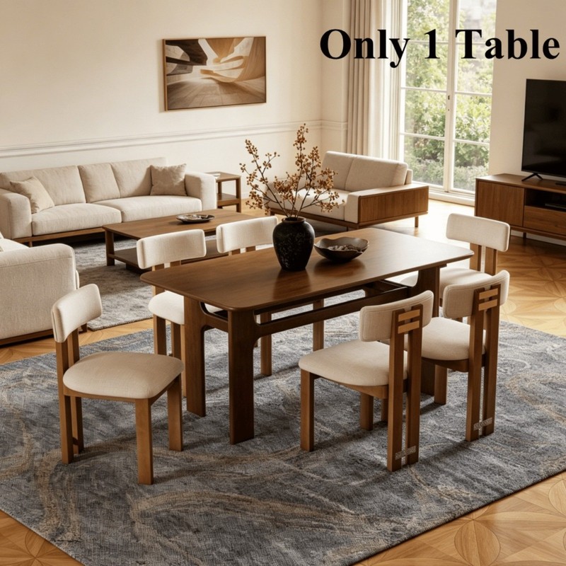 63 IN Long Rectangular Walnut Dining Table for 4-6 Seats with Heavy Duty Legs gallery
