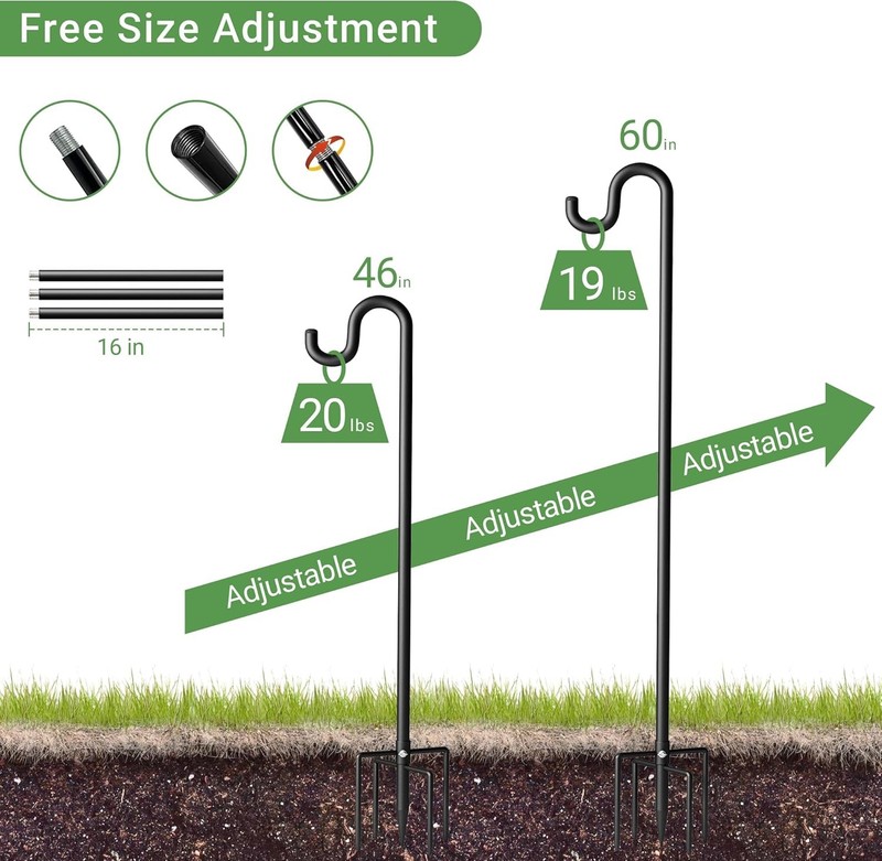 60" Adjustable Shepherds Hooks for Outdoor Bird Feeder Pole 5 Prong Base 2 PACK gallery