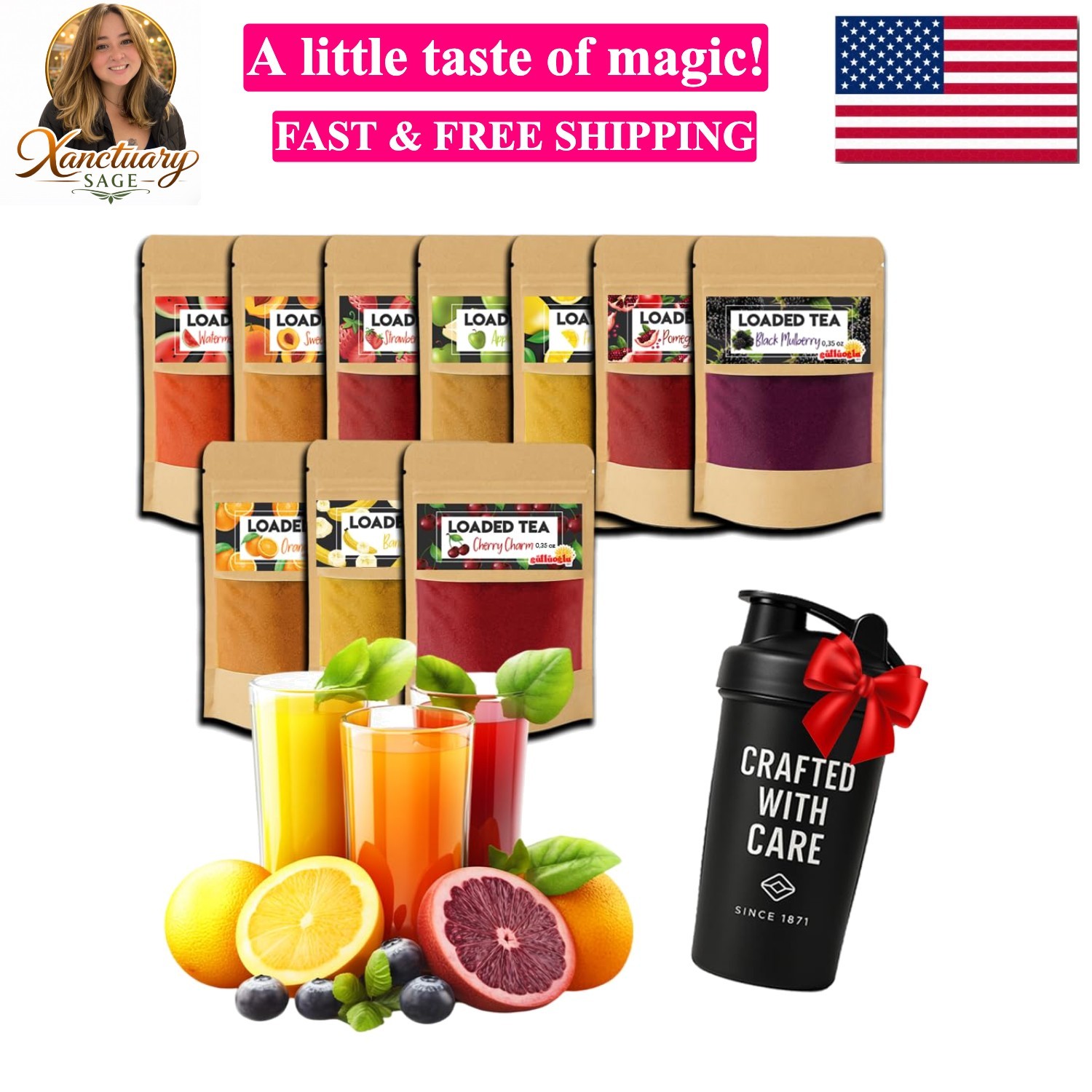 Loaded Tea Pack Mixed Flavors – With Shaker 10 x 10g 0.35 oz – Each Makes 50 ... gallery