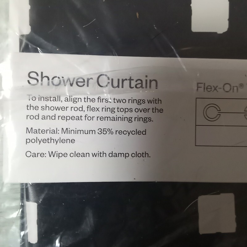 Hookless Shower Curtain Uses No Hooks Or Liner White Squares On Black 71" X 74" gallery