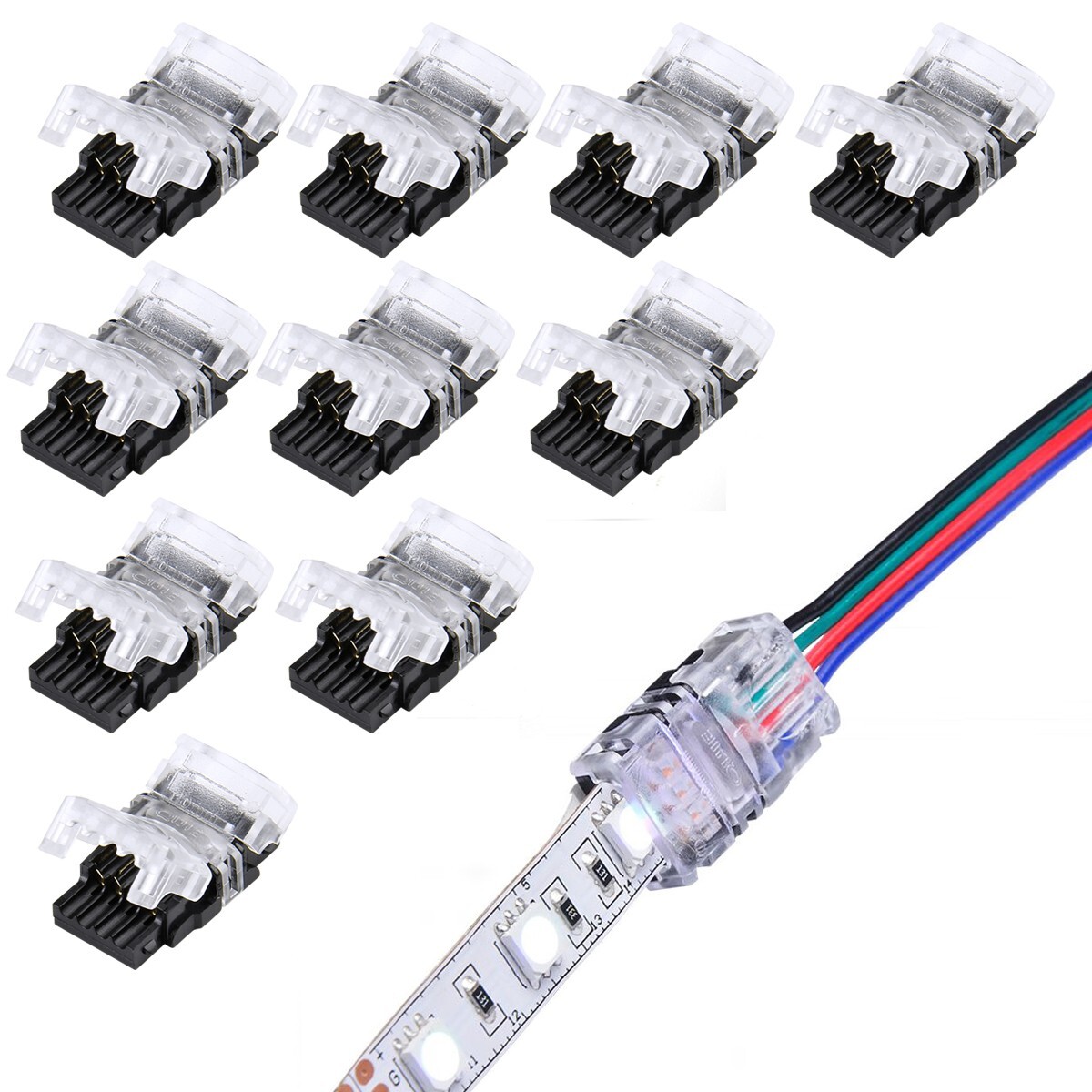 10 Pack 4 Pin LED Connector for RGB Waterproof Strip Light Strip to Wire 10mm gallery