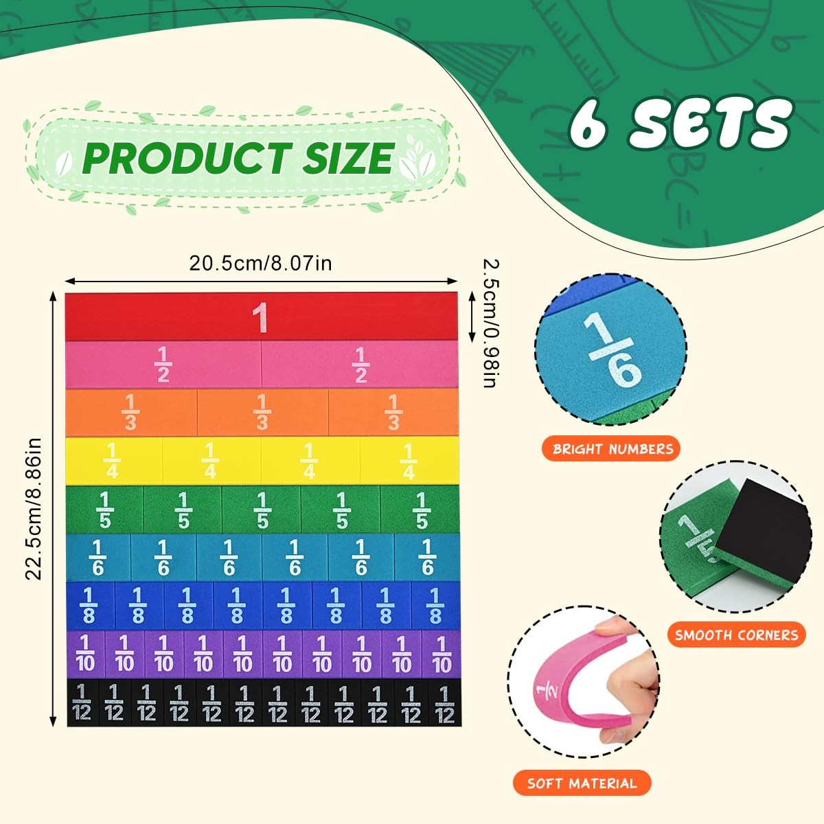 6 Sets Magnetic Fraction Tiles for Classroom EVA Foam Manipulatives CCSS, STE... gallery