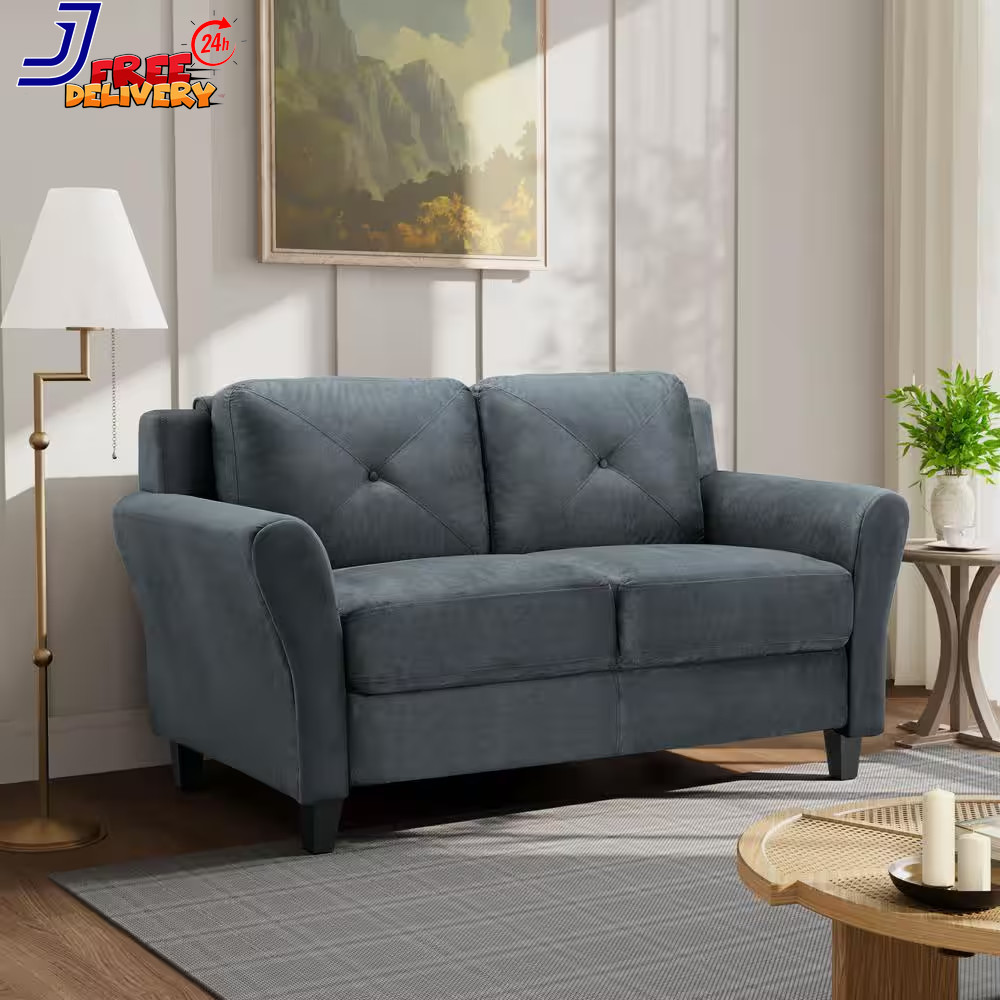 Harvard 58 In Dark Gray Microfiber 2 Seat Loveseat with Round Arms FREE SHIPPING gallery