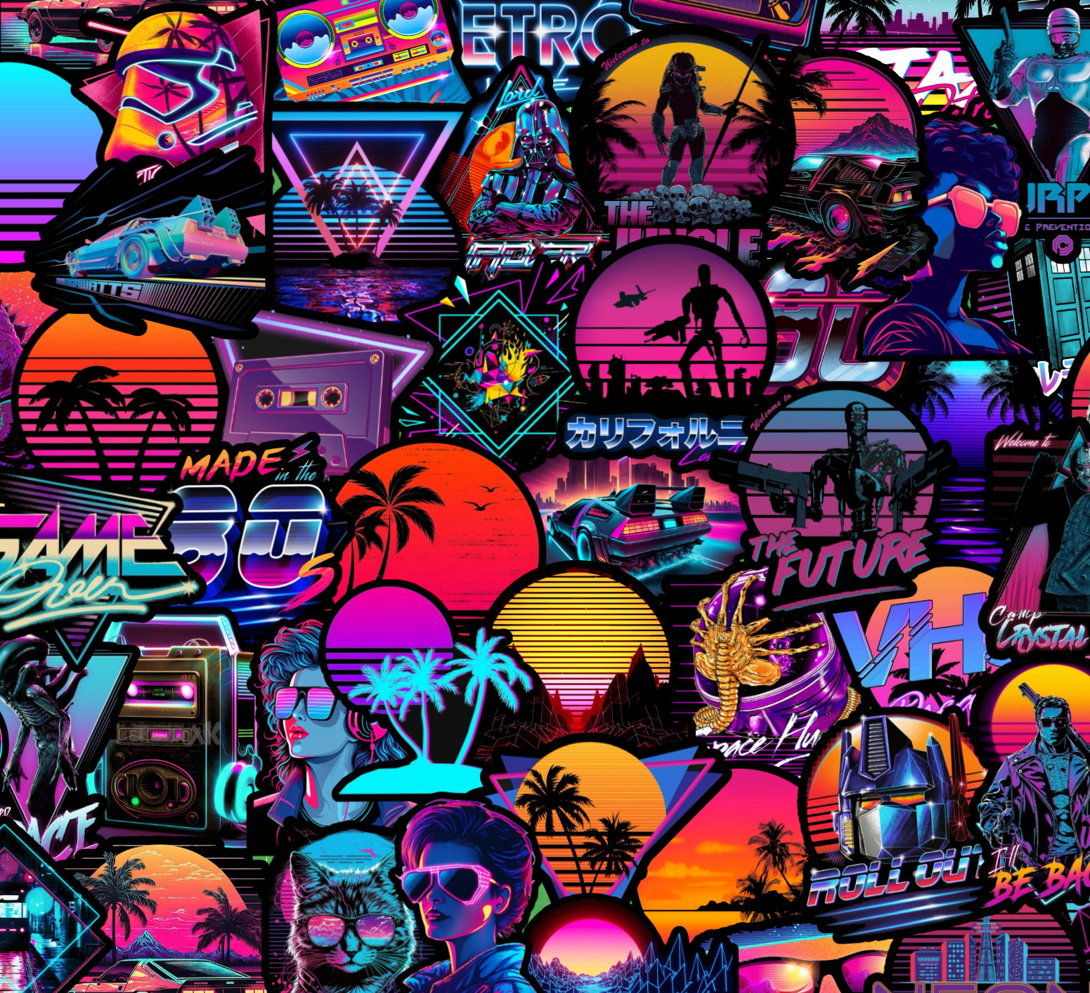 25/50 Piece Retrowave Sticker Pack - Matte Vinyl - Synthwave Retro Vaporwave 80s gallery