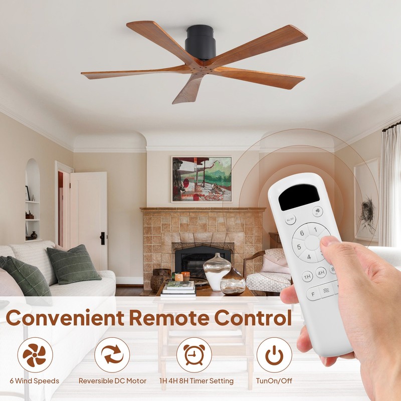 Sofucor 52in Flush Mount & Downrod Ceiling Fan No Light with 6 Speeds and Remote gallery