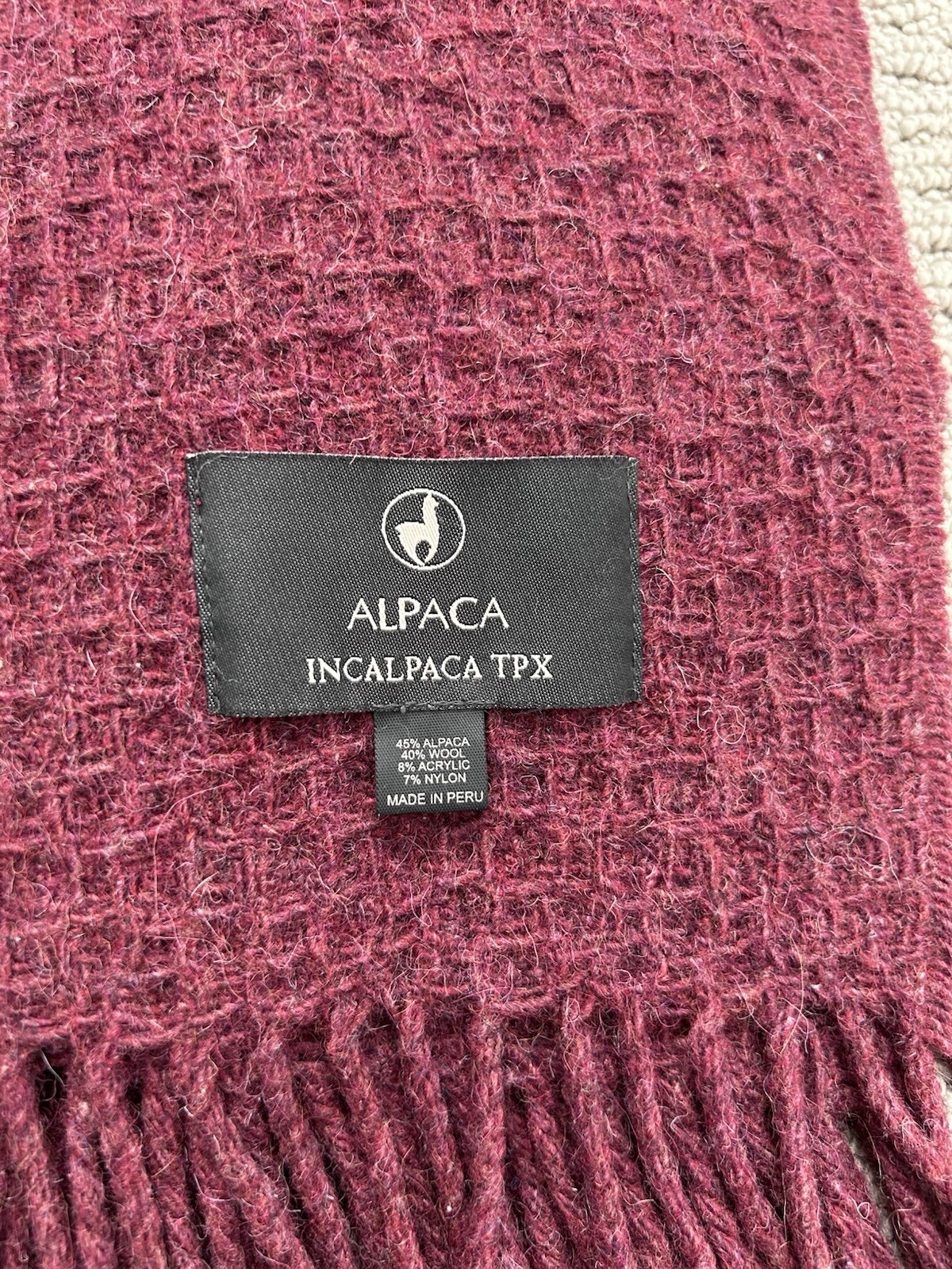 Alpaca Incalpaca TPX Alpaca Blend Waffle Weave Throw Fringe Burgundy 51x61 Lux gallery