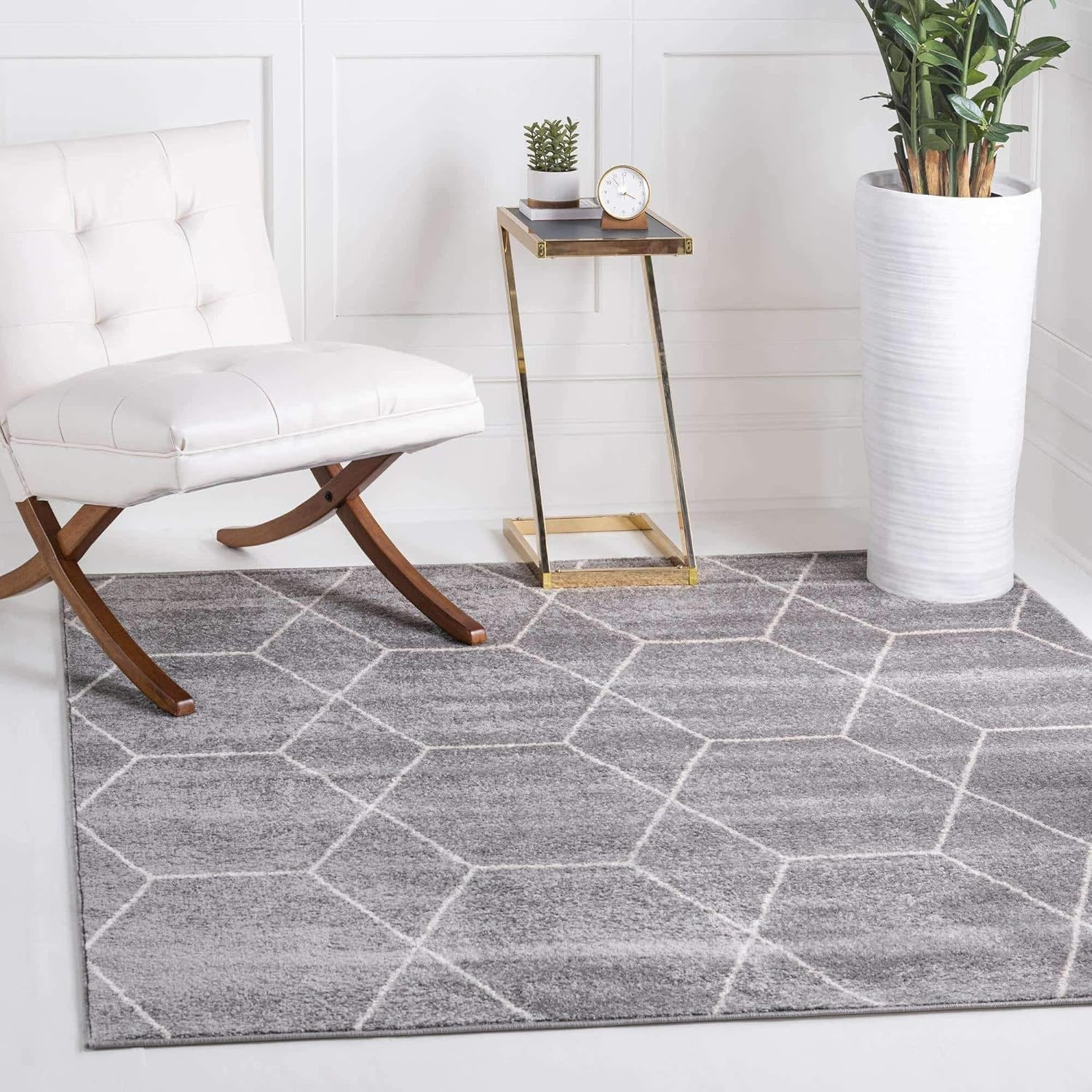 Trellis Frieze Geometric Area Rug - 7' Square, Light Gray/Ivory gallery