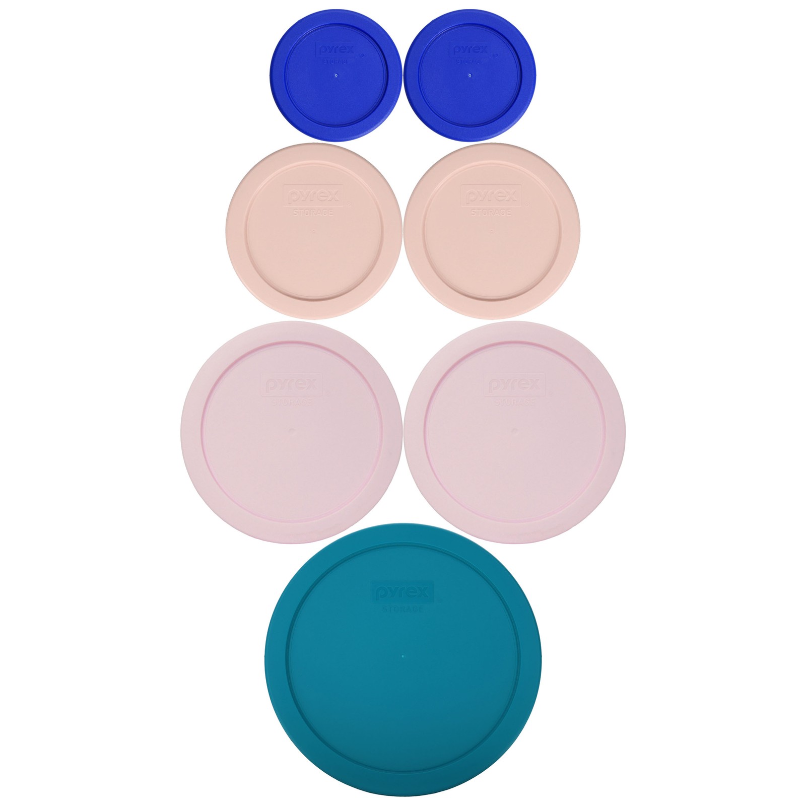 Pyrex (2) 7202-PC Cadet Blue, (2) 7200-PC Pink, (2) 7201-PC, & (1) 7402-PC Lids gallery