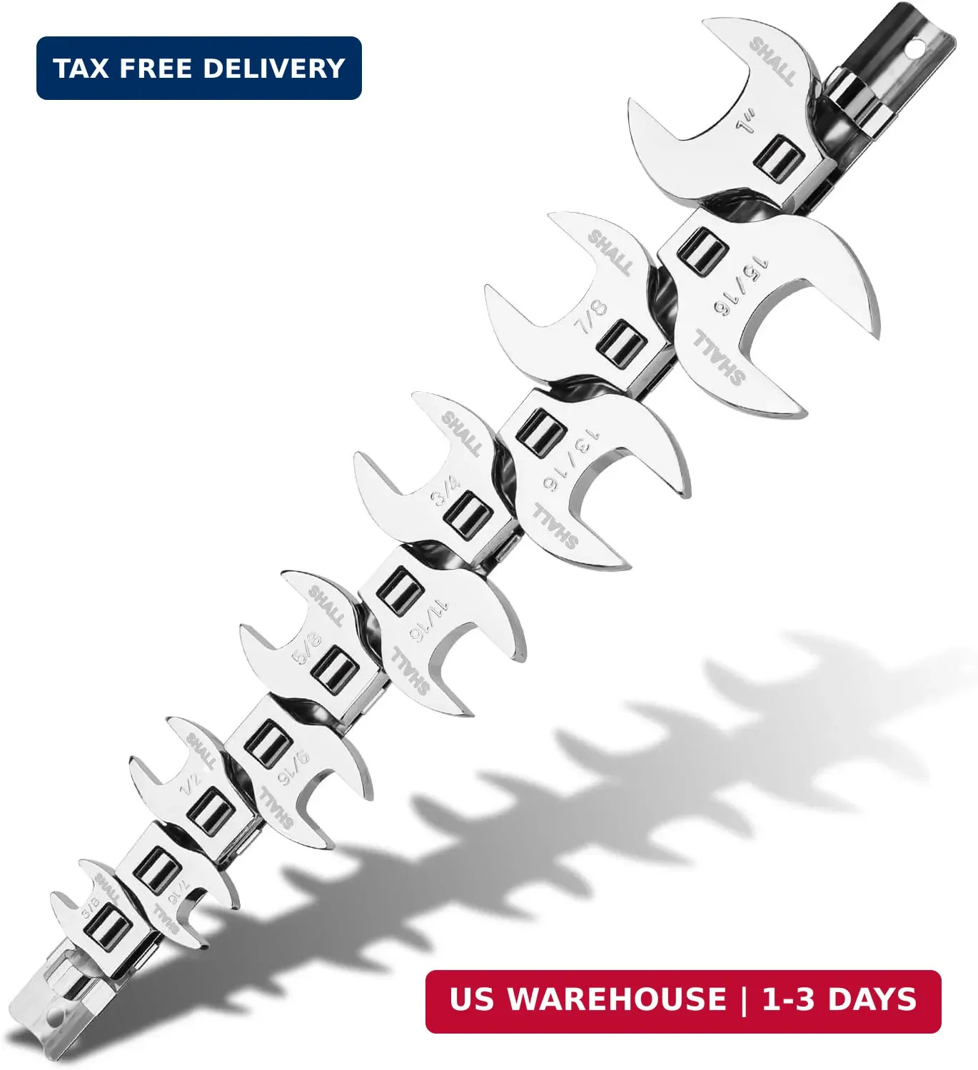 SHALL 3/8" Crows Foot Wrench Set, 11-Piece SAE Crowfoot Wrench Set with Clip-on gallery