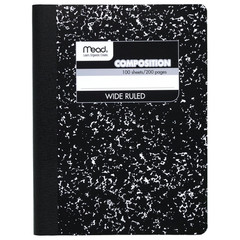 Composition Notebook, Wide Ruled Paper, 7-1/2″ x 9-3/4″, 100 Sheets, Black Marbl