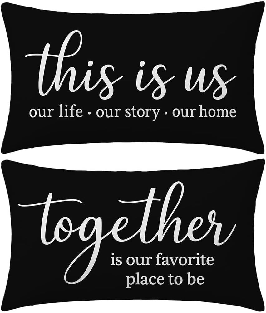 Decorative Pillow Covers 12X20 Inch Set of 2, This Is Us Together Black White Lu gallery