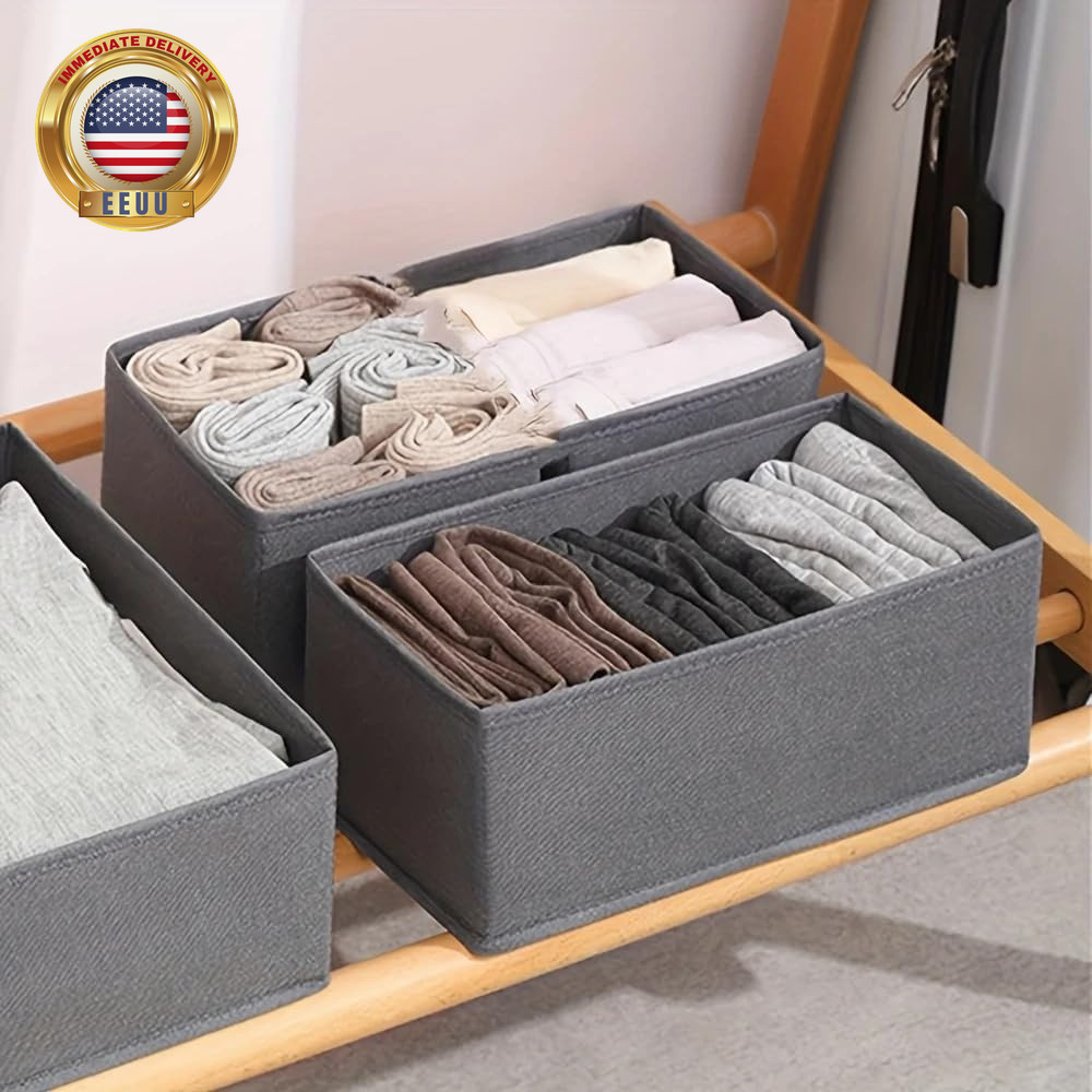 Foldable Drawer Organizer, 3 Pack Gray Fabric Storage Bins with Hardboard Sides, gallery