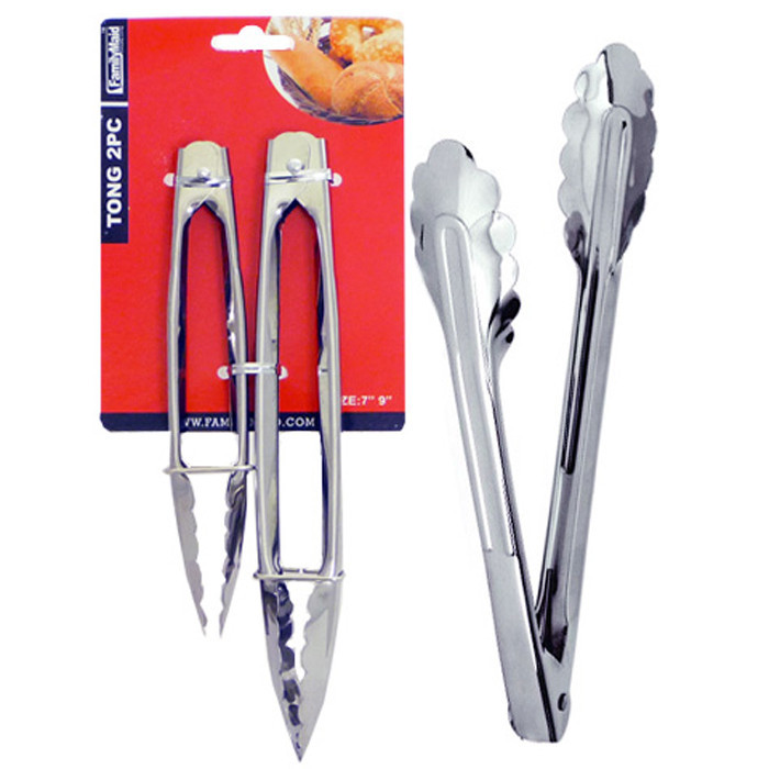 2 PC Mult-Purpose Metal Tongs Kitchen Grill BBQ Salad Cooking Serving 7" & 9" AD gallery