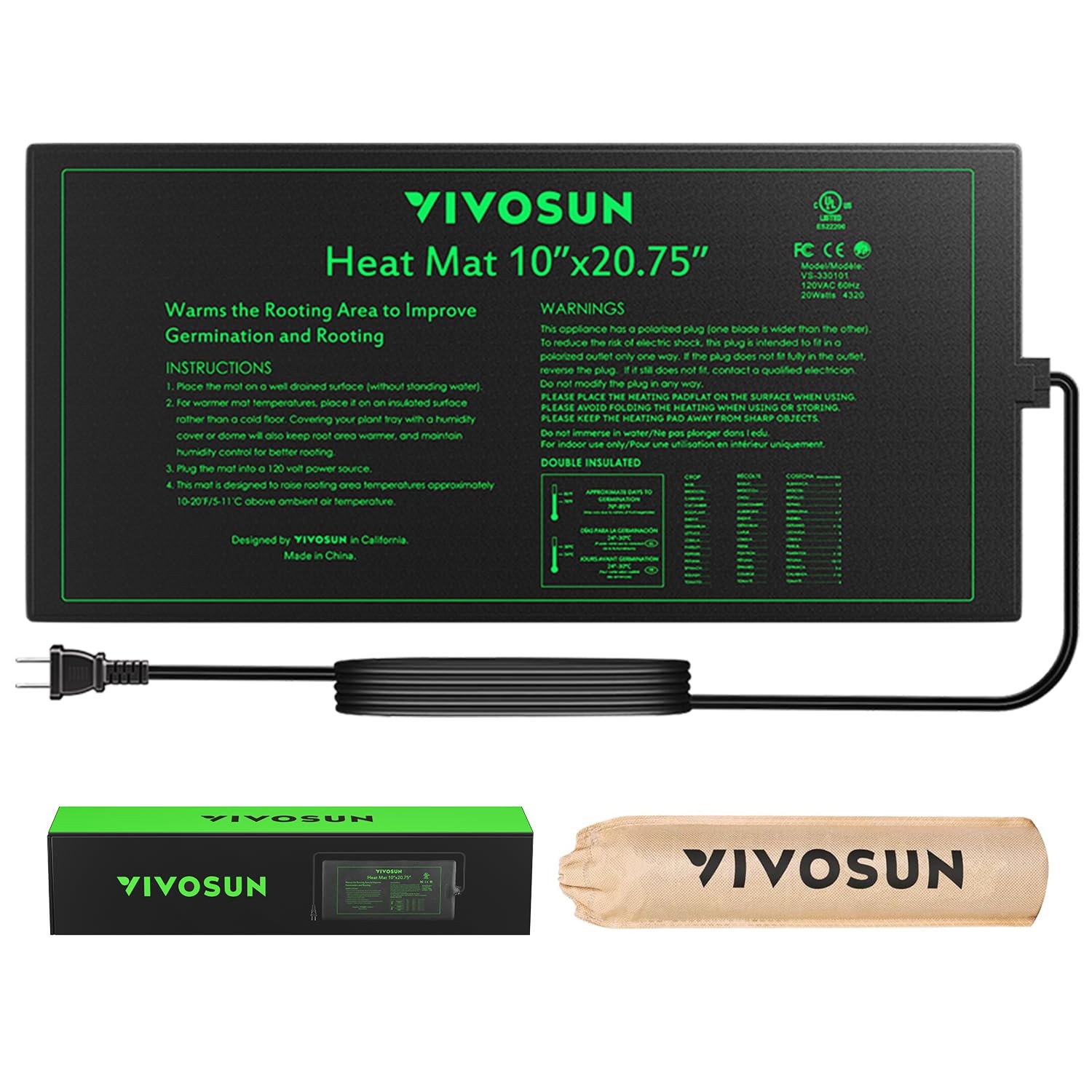VIVOSUN Durable Waterproof Seedling Heat Mat 10 x 20.75 UL & MET Certified Warm gallery