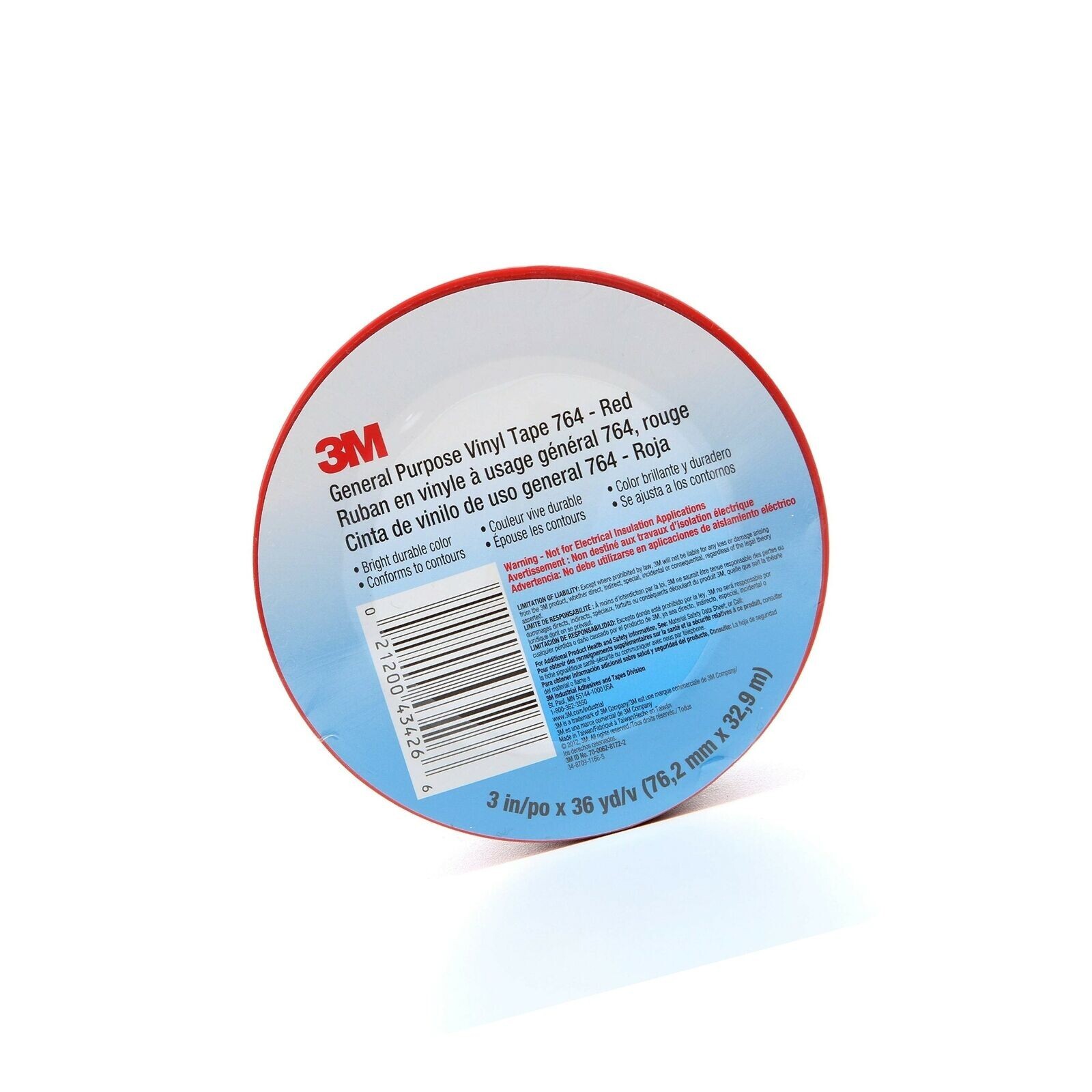 3M General Purpose Vinyl Tape 764, Red, 3 in x 36 yd, 5 mil 3 inches x 36 yd gallery