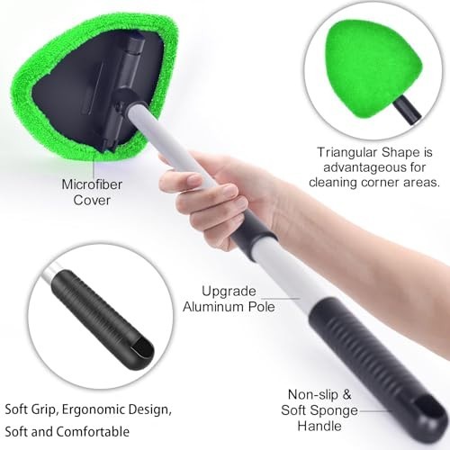 Car Windshield Cleaning Tool with Extendable Handle & 4 Washable Microfiber Pads gallery