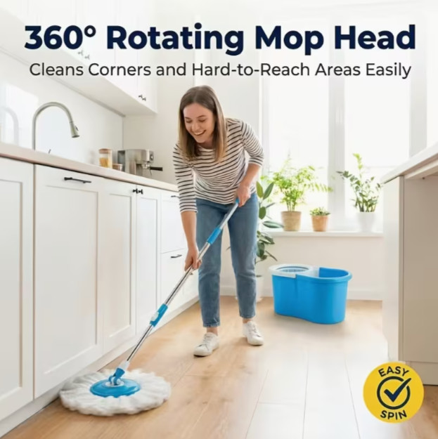 360 Spin Mop Bucket System 4 Microfiber Heads Floor Cleaning Stainless Steel Han gallery