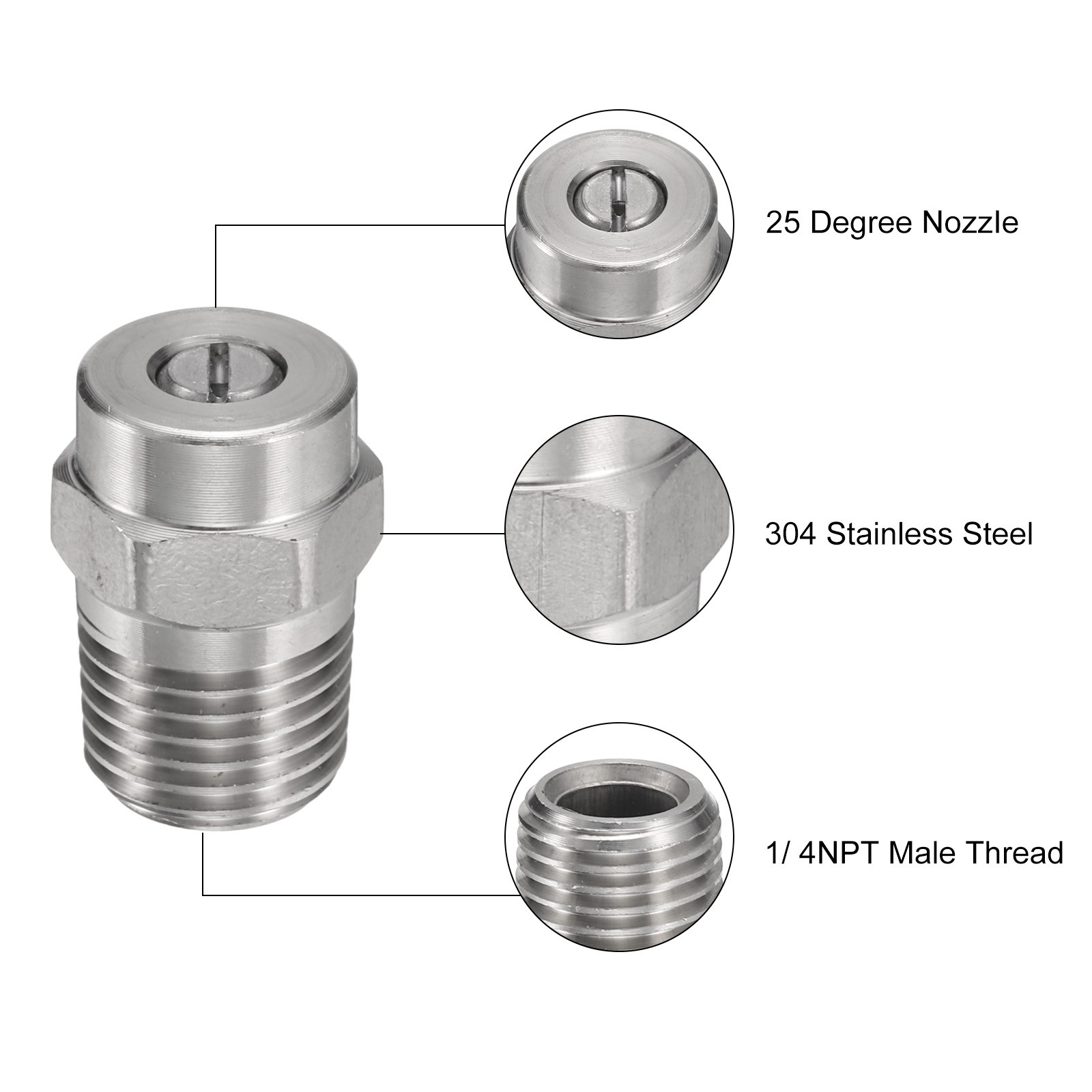 4Set Threaded Nozzle Tips with 1.07mm Orifice 1/4" Male NPT 25 Degree gallery