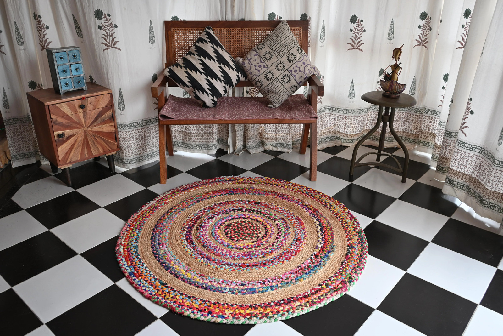 Rugmoda Jute Multicolor Braided 4x4ft Round Rug for Living Room Bedroom Area Rug gallery