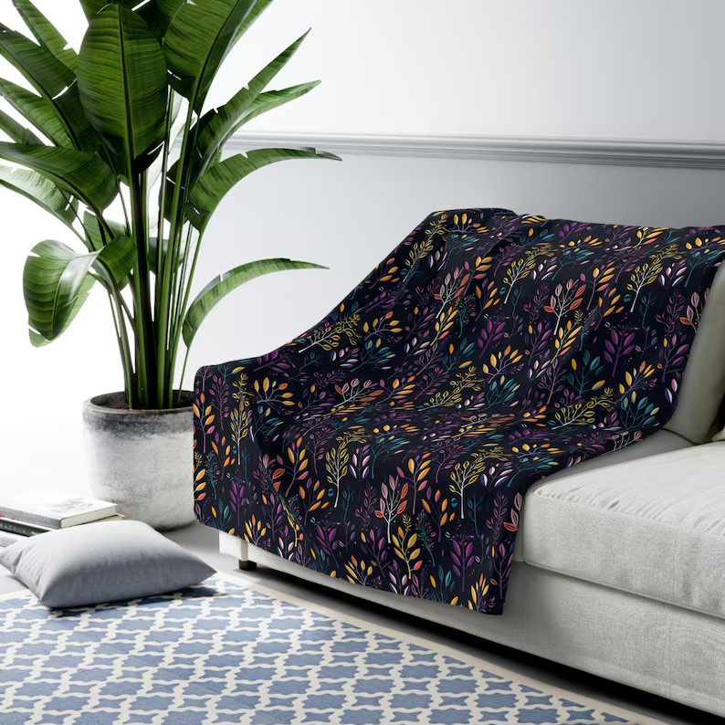 Abstract Trees Pattern Sherpa Blanket Modern Nature Style gallery